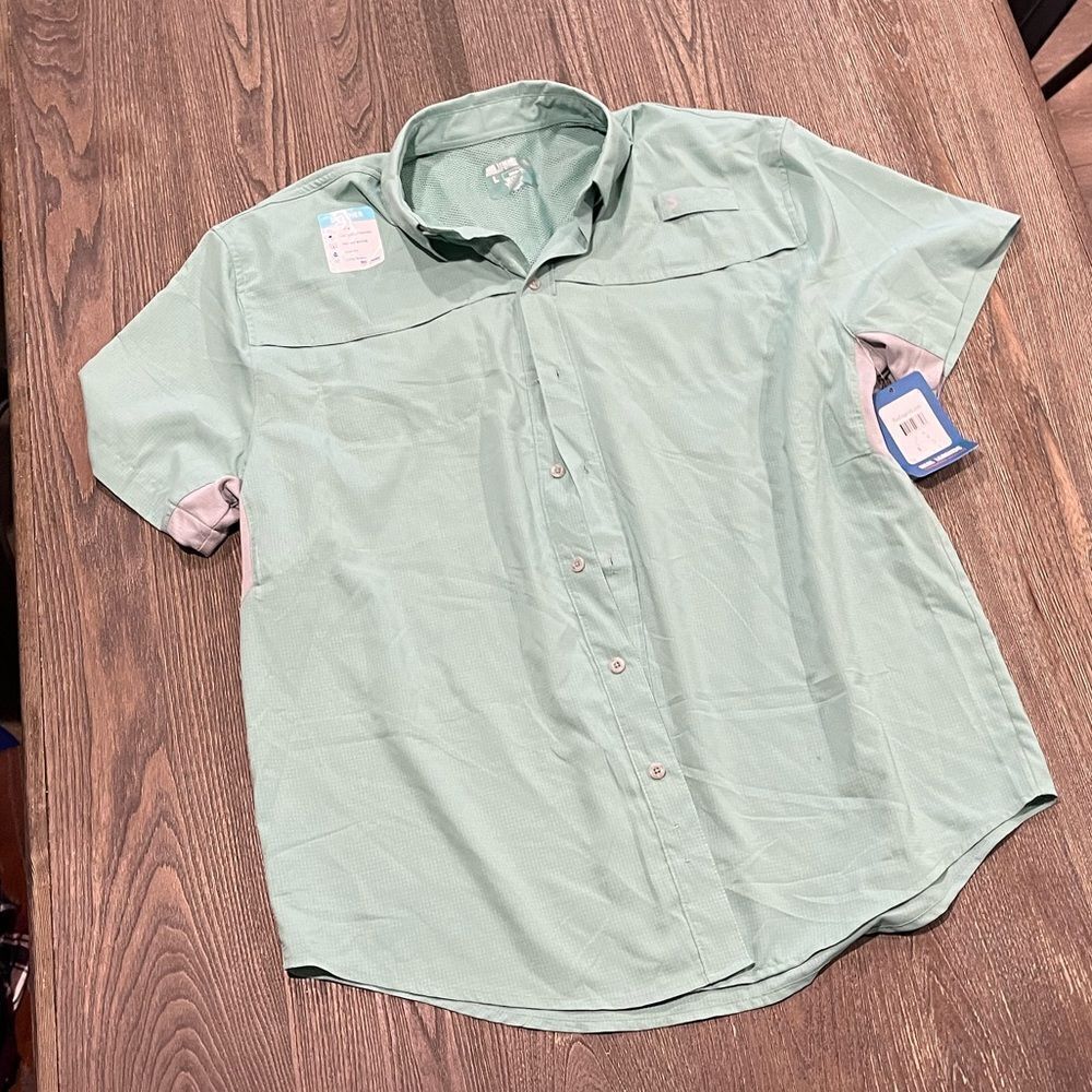 NWT Reel Legends Performance Outfitters Mariner Button Up Shirt Green Size Large